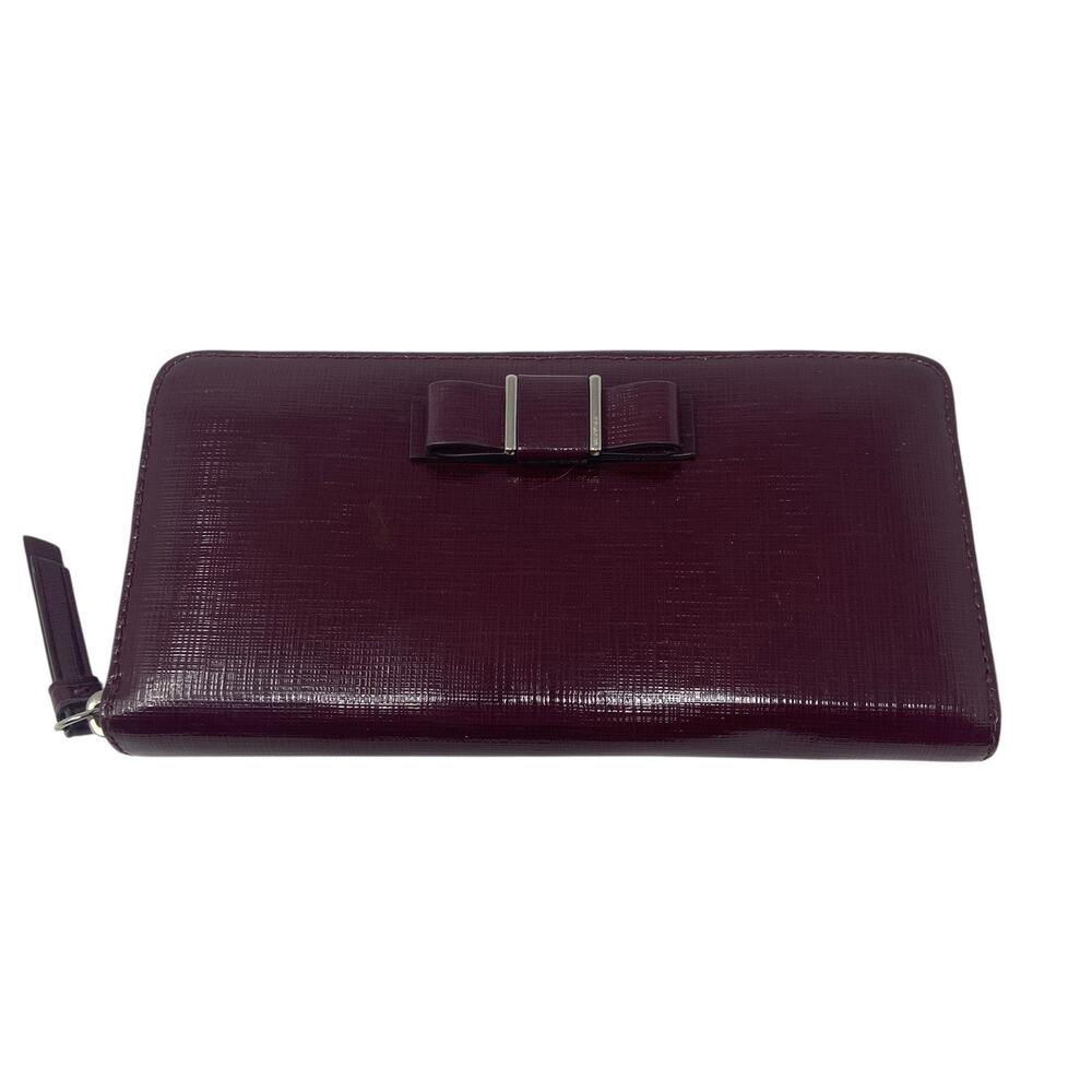 Coach Darcy Burgundy Grosgrain Leather Bow Accordion Zip-Around Wallet Org $275 - Picture 1 of 9